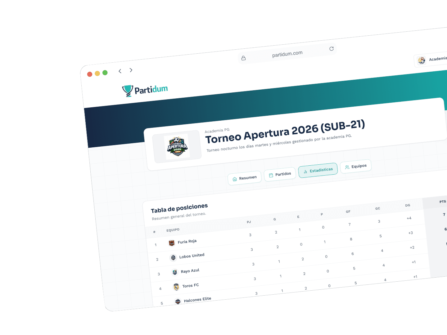 Vista de la plataforma Partidum